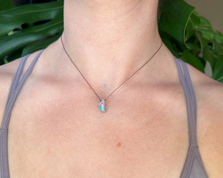 Rainbow Quartz Teardrop Cord Necklace