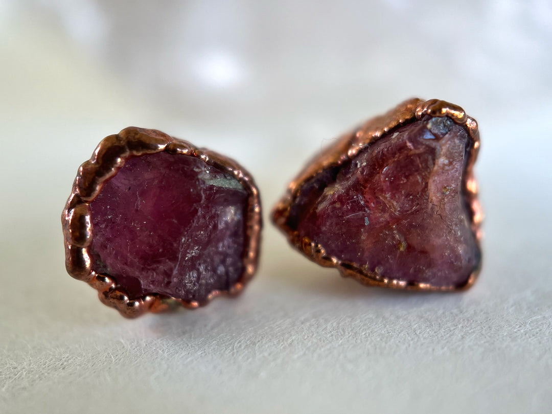 Pink Tourmaline Studs // Copper