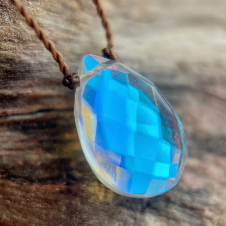 Rainbow Quartz Teardrop Cord Necklace