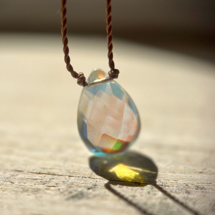 Rainbow Quartz Teardrop Cord Necklace