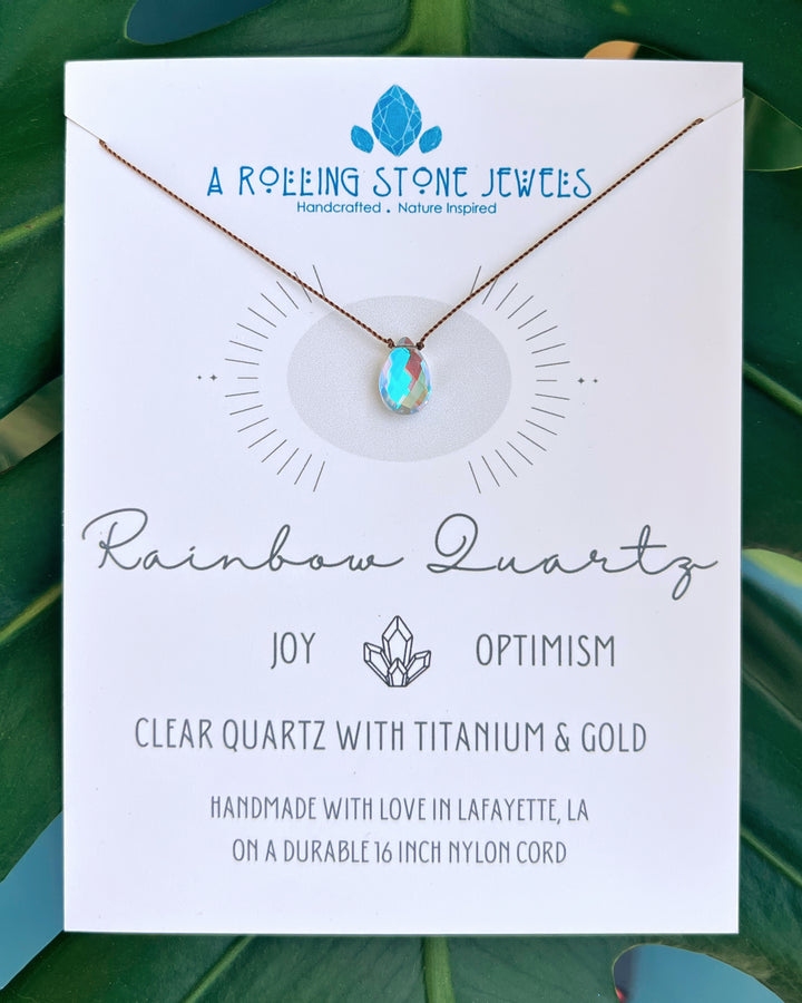 Rainbow Quartz Teardrop Cord Necklace