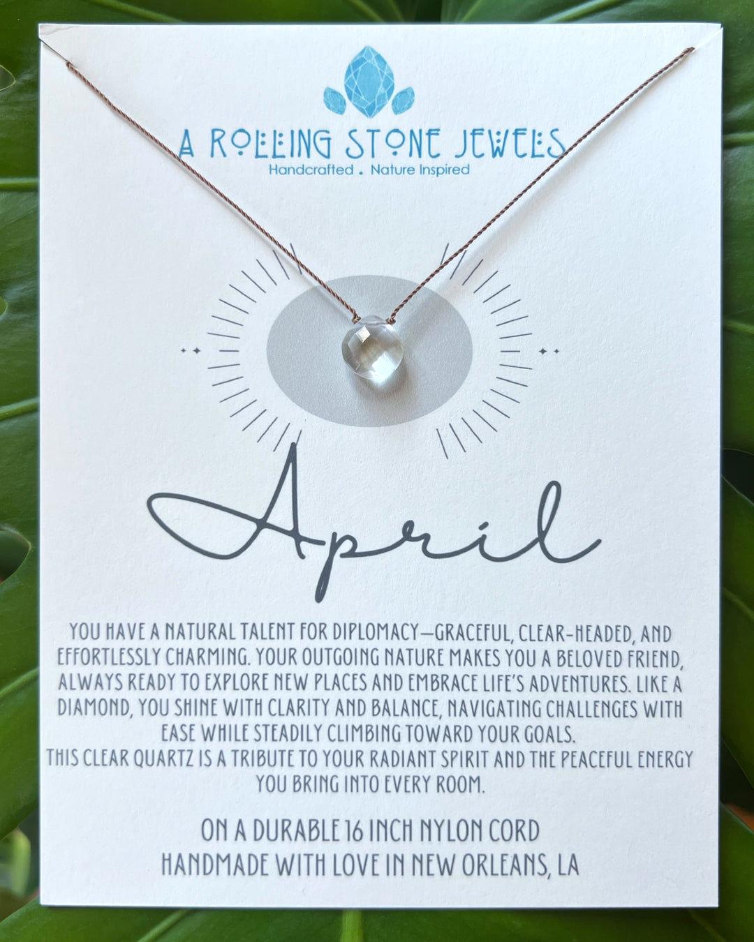 April Birthstone Cord Necklace