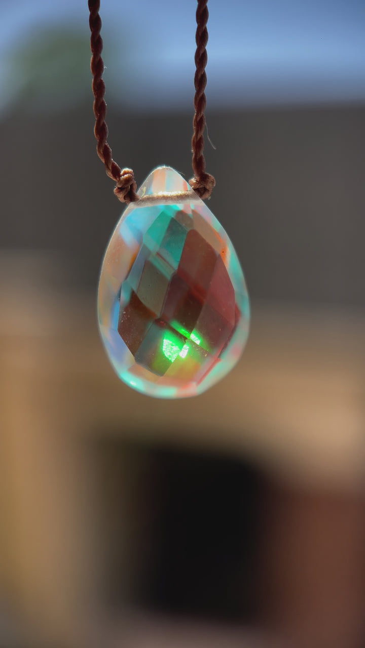 Rainbow Quartz Teardrop Cord Necklace