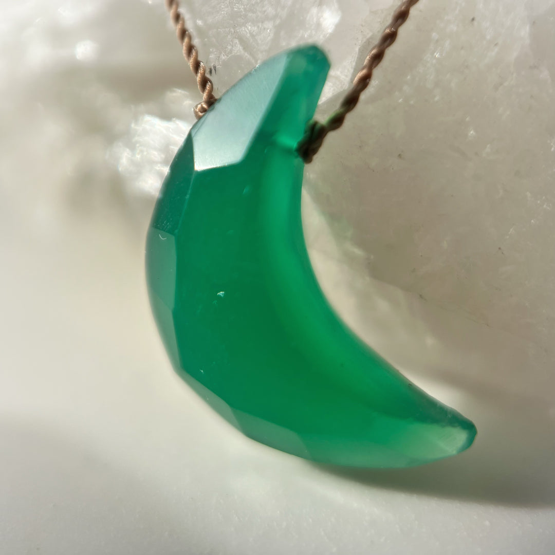 Green Onyx Moon Cord Necklace