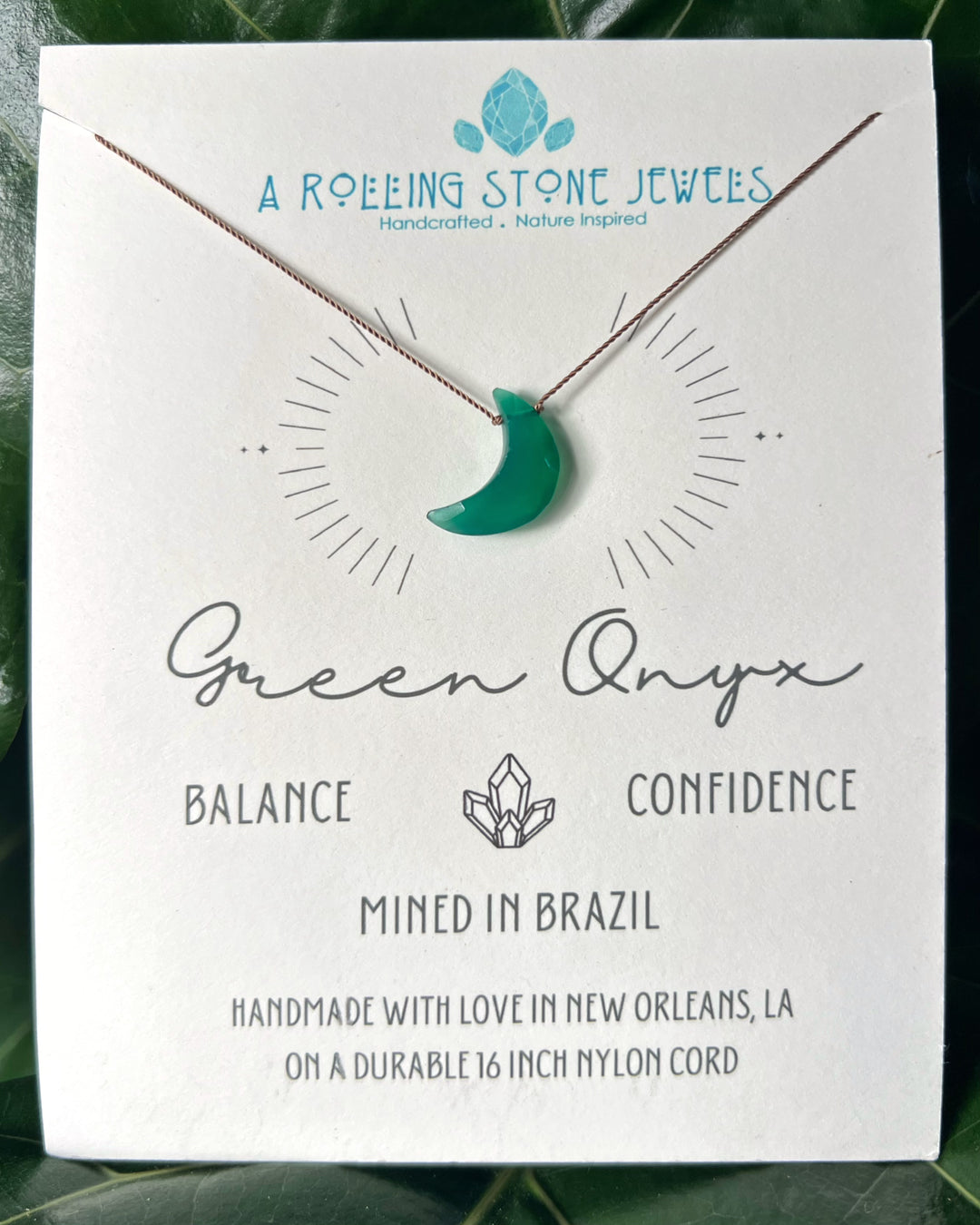 Green Onyx Moon Cord Necklace