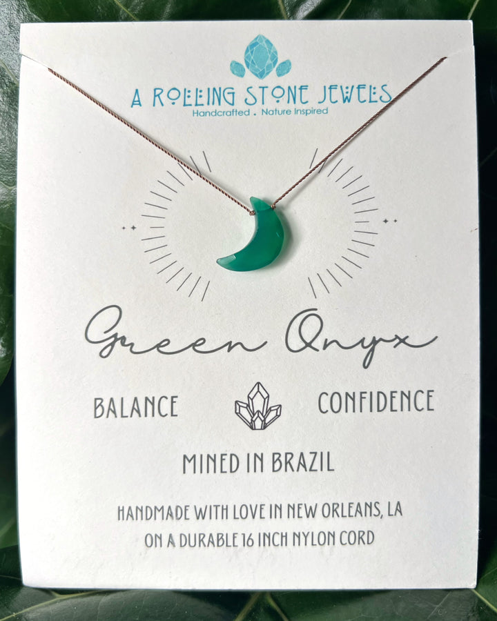 Green Onyx Moon Cord Necklace
