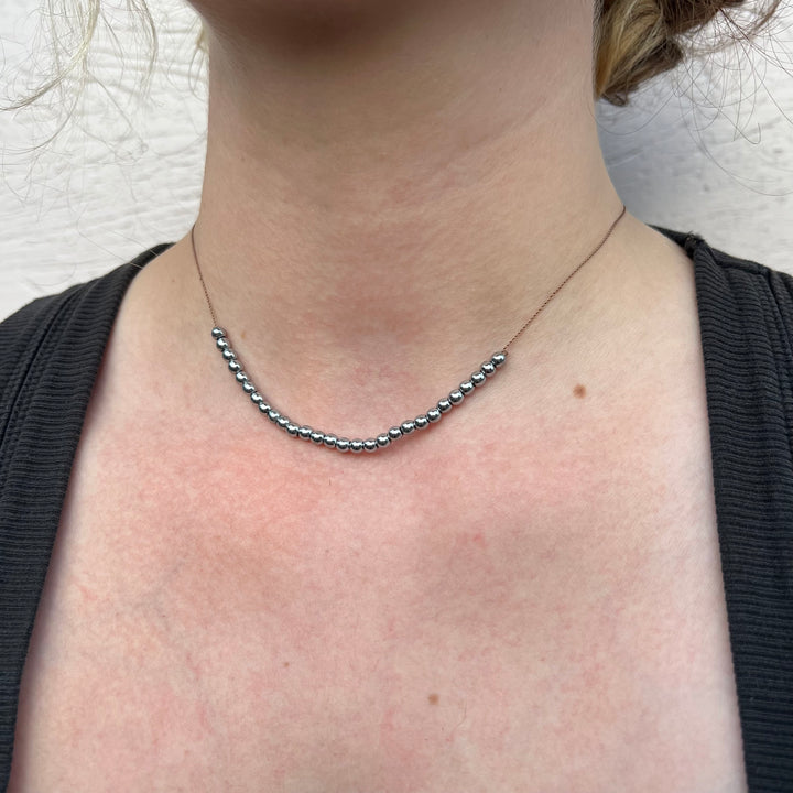 Hematite Silver Cord Necklace