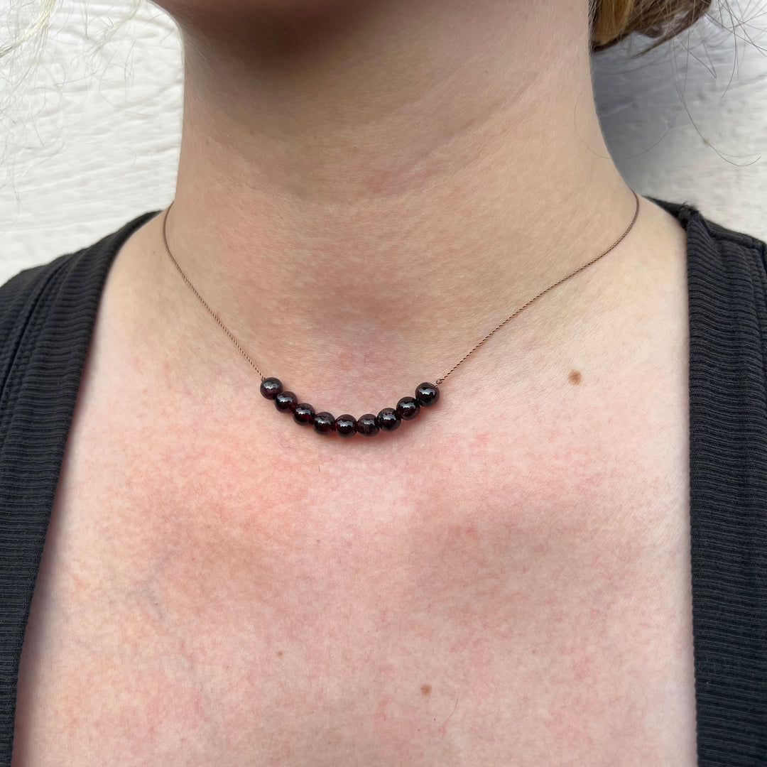 Garnet Beaded Cord Necklace