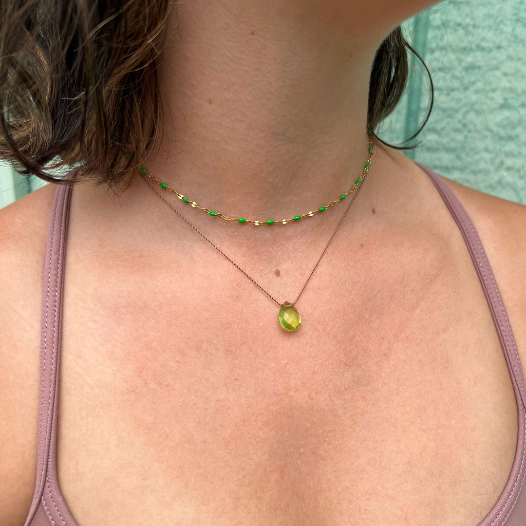 Peridot Quartz Cord Necklace