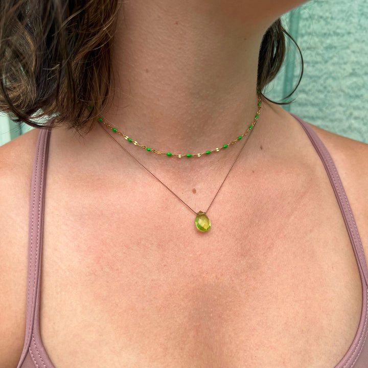 Peridot Quartz Cord Necklace