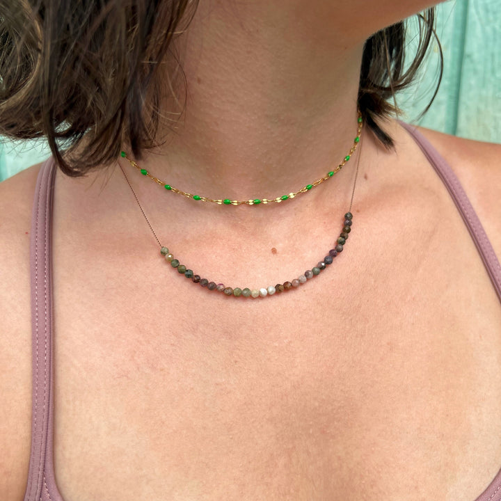 Rainbow Tourmaline Beaded Cord Necklace