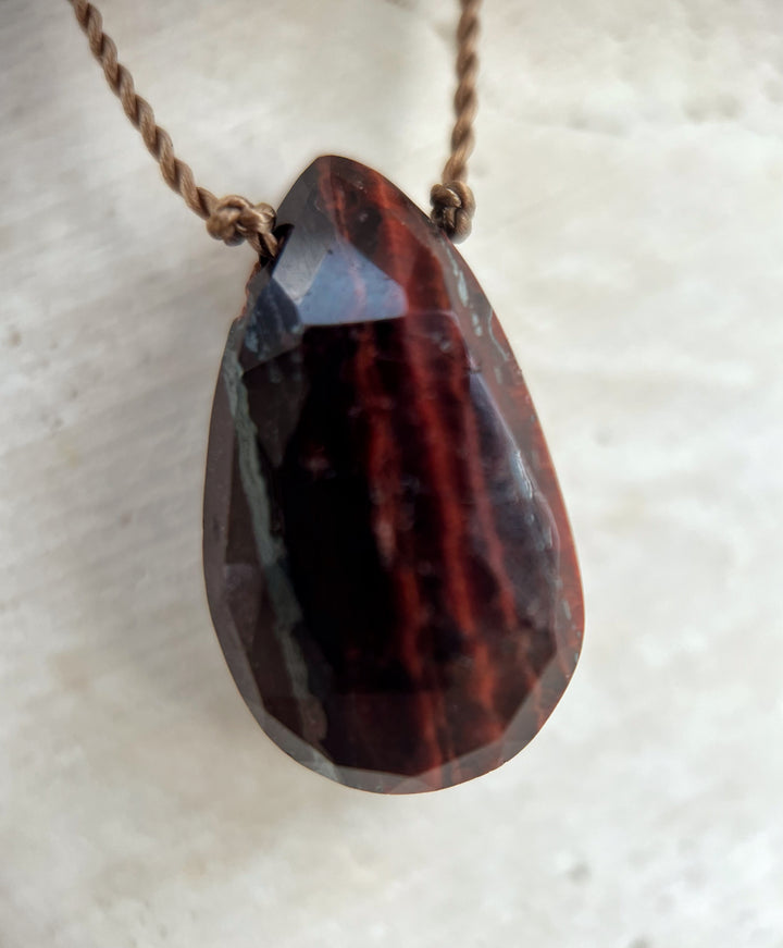 Red Tigers Eye Faceted Cord Necklace