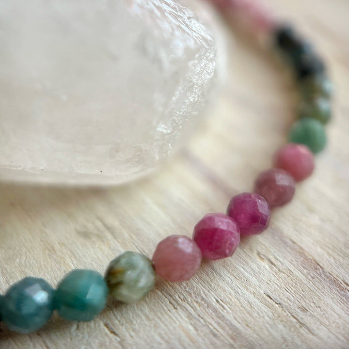 Rainbow Tourmaline Beaded Cord Necklace