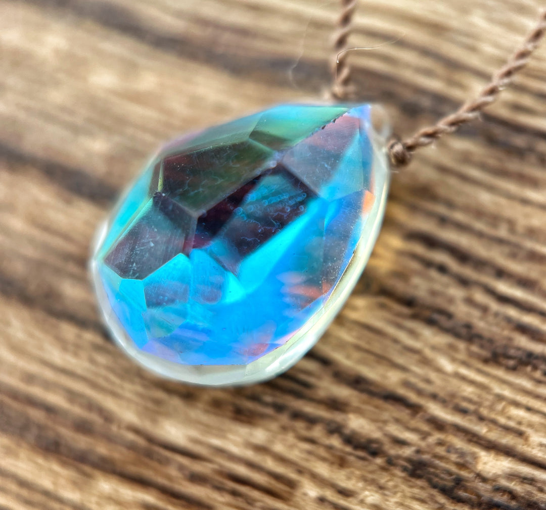 Rainbow Quartz Teardrop Cord Necklace