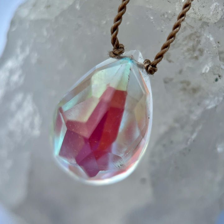 Rainbow Quartz Teardrop Cord Necklace