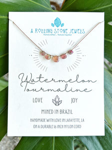 Watermelon Tourmaline Faceted Cord Necklace