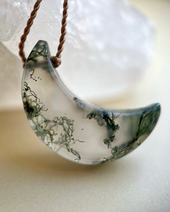 Moss Agate Moon Cord Necklace