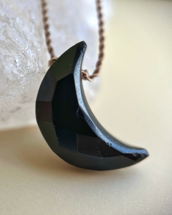 Onyx Moon Cord Necklace