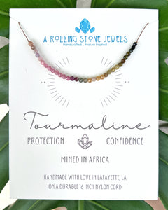 Rainbow Tourmaline Beaded Cord Necklace