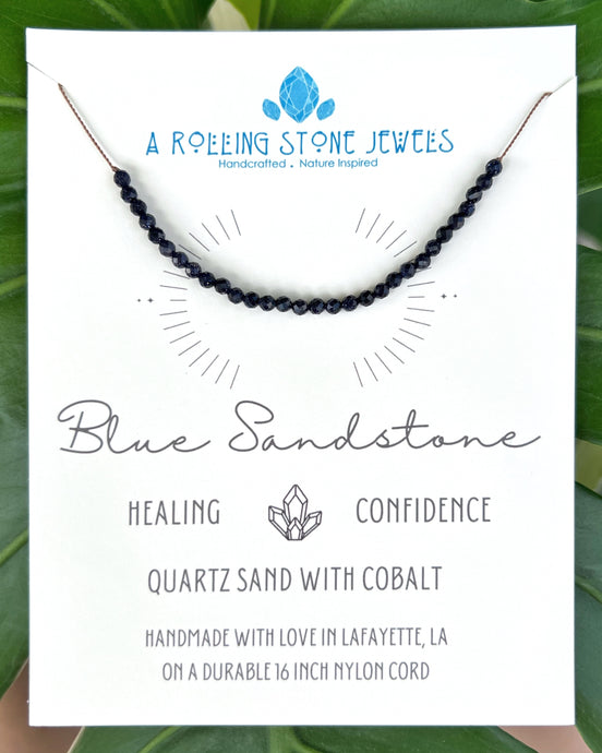 Blue Sandstone Beaded Cord Necklace