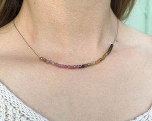 Rainbow Tourmaline Beaded Cord Necklace