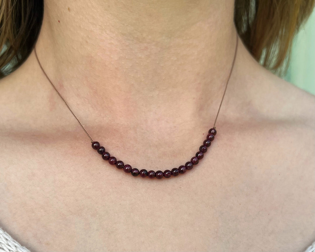 Garnet Beaded Cord Necklace