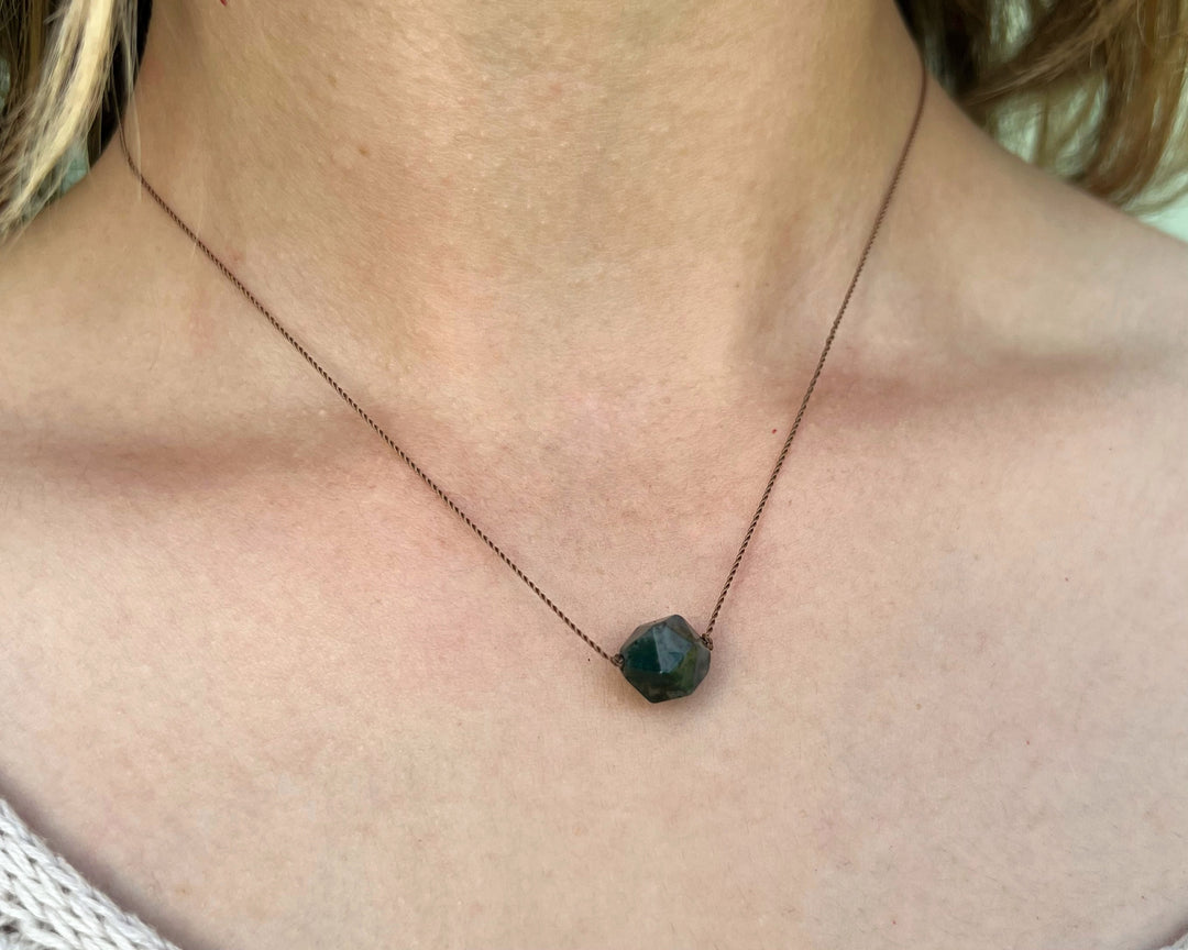 Moss Agate Star Cord Necklace