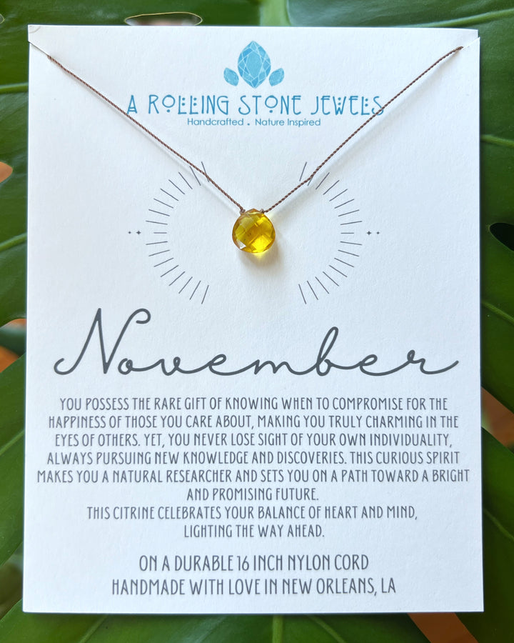 November Birthstone Cord Necklace