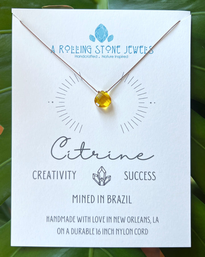 Citrine Droplet Cord Necklace