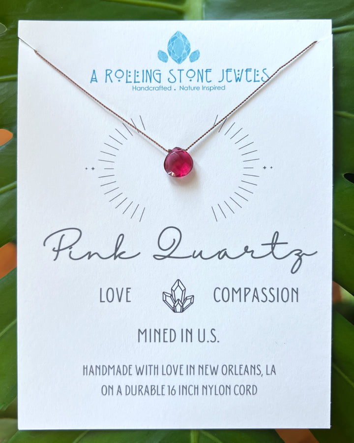 Pink Quartz Droplet Cord Necklace