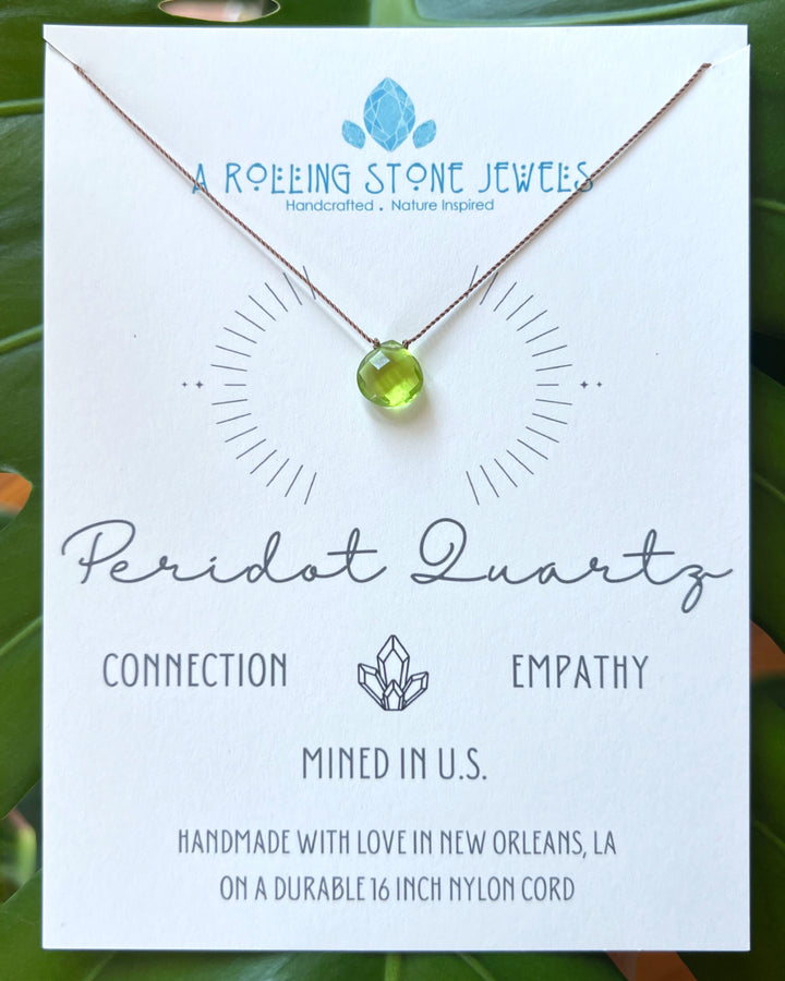 Peridot Quartz Droplet Cord Necklace