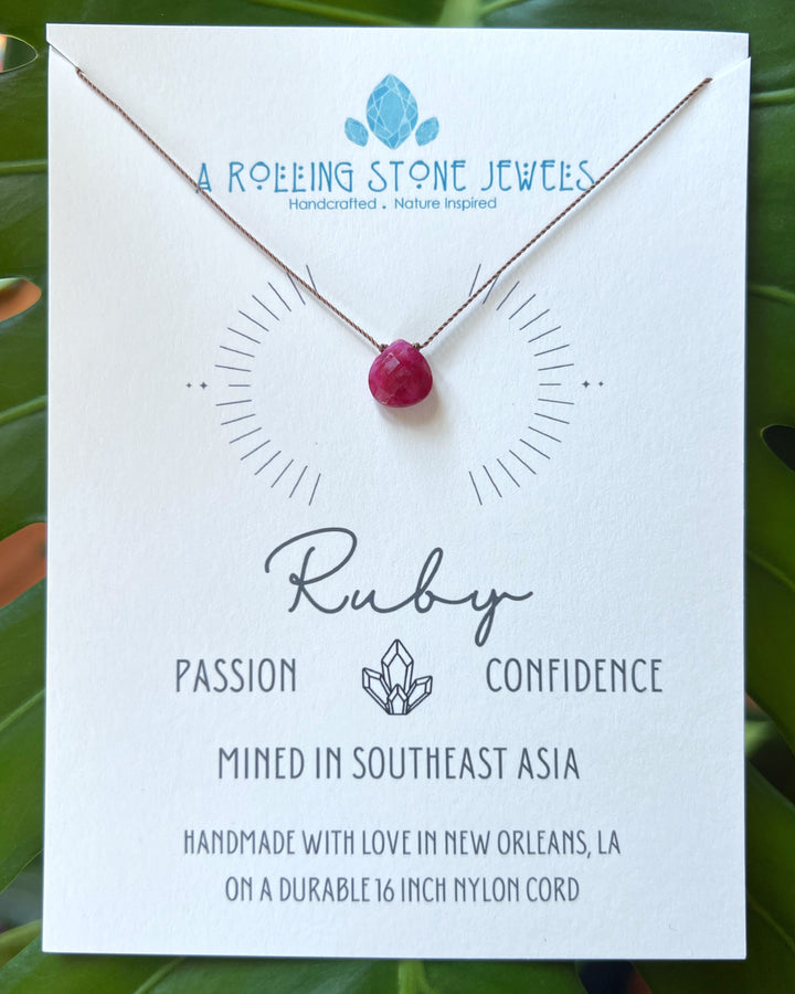 Ruby Droplet Cord Necklace
