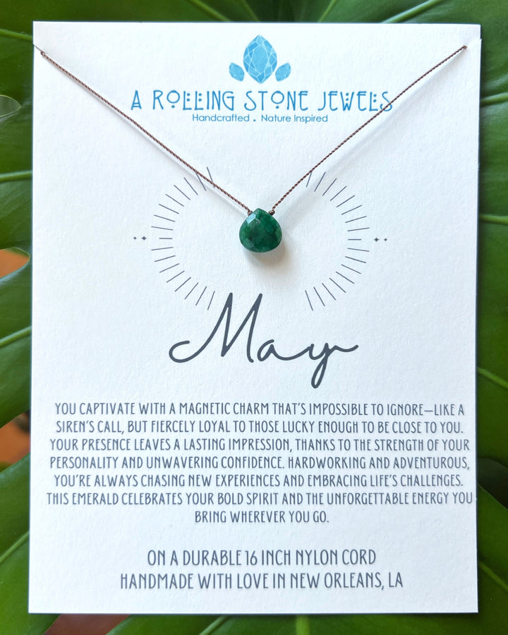 May Birthstone Cord Necklace