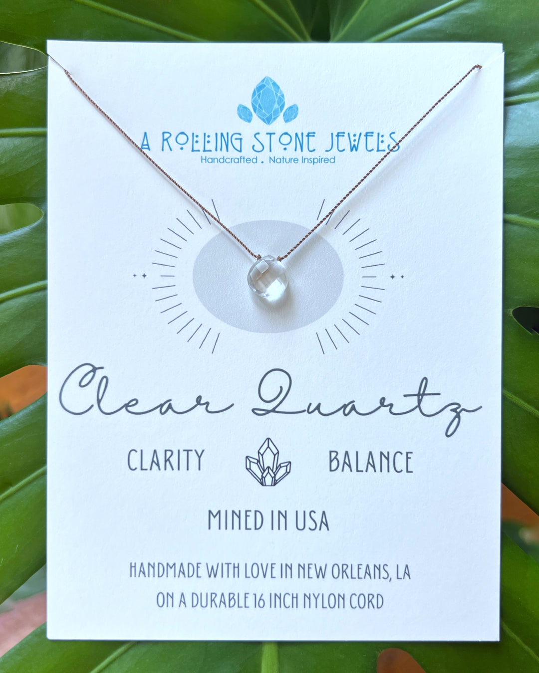 Clear Quartz Droplet Cord Necklace