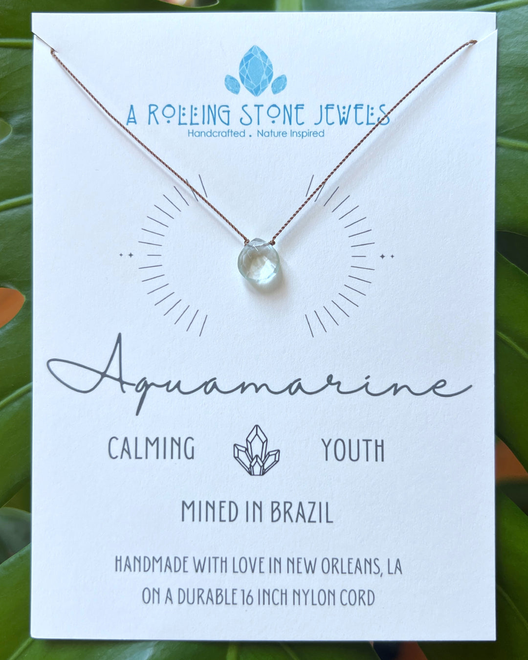 Aquamarine Droplet Cord Necklace