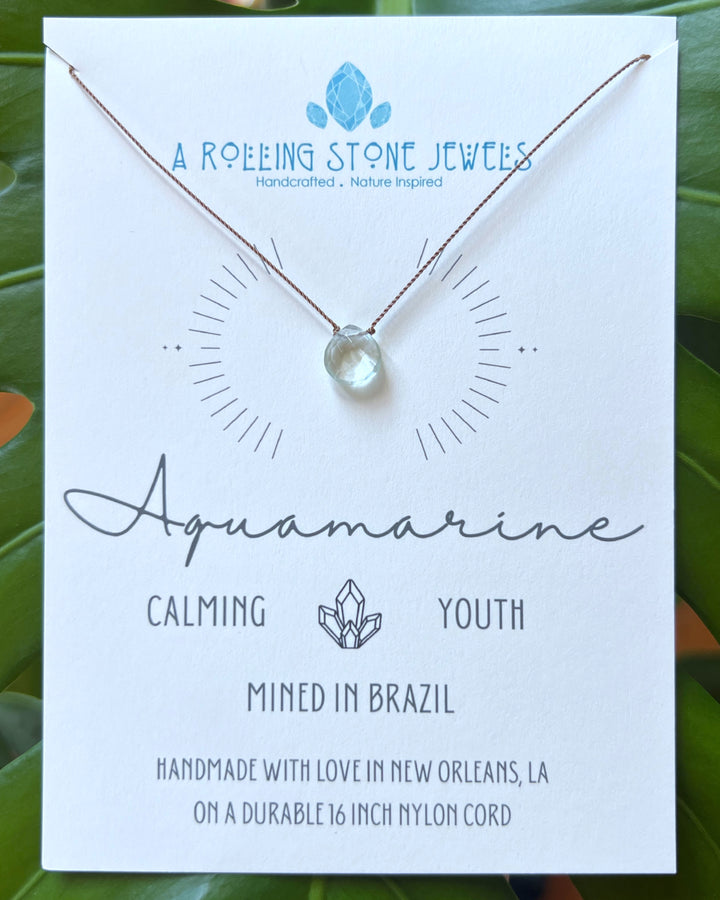 Aquamarine Droplet Cord Necklace