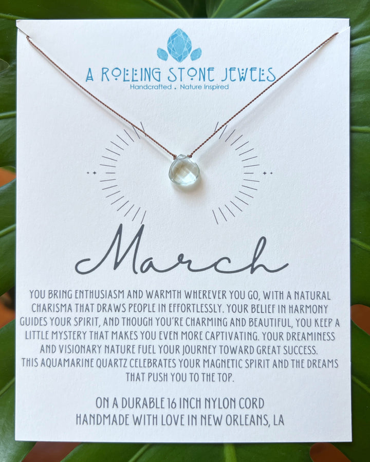 March Birthstone Cord Necklace