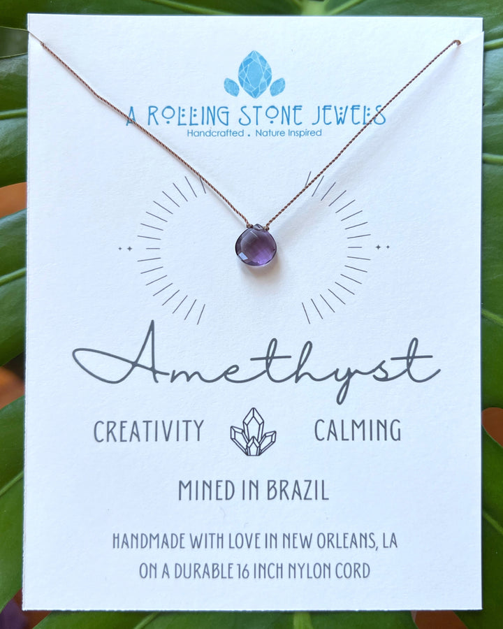 Amethyst Droplet Cord Necklace
