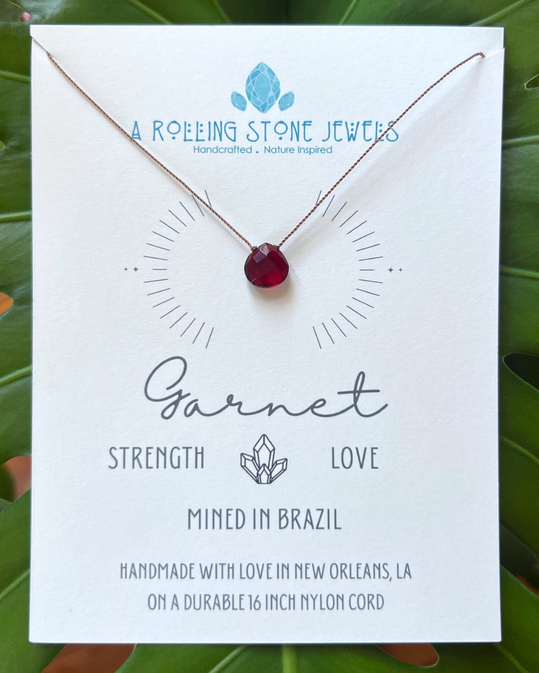 Garnet Droplet Cord Necklace