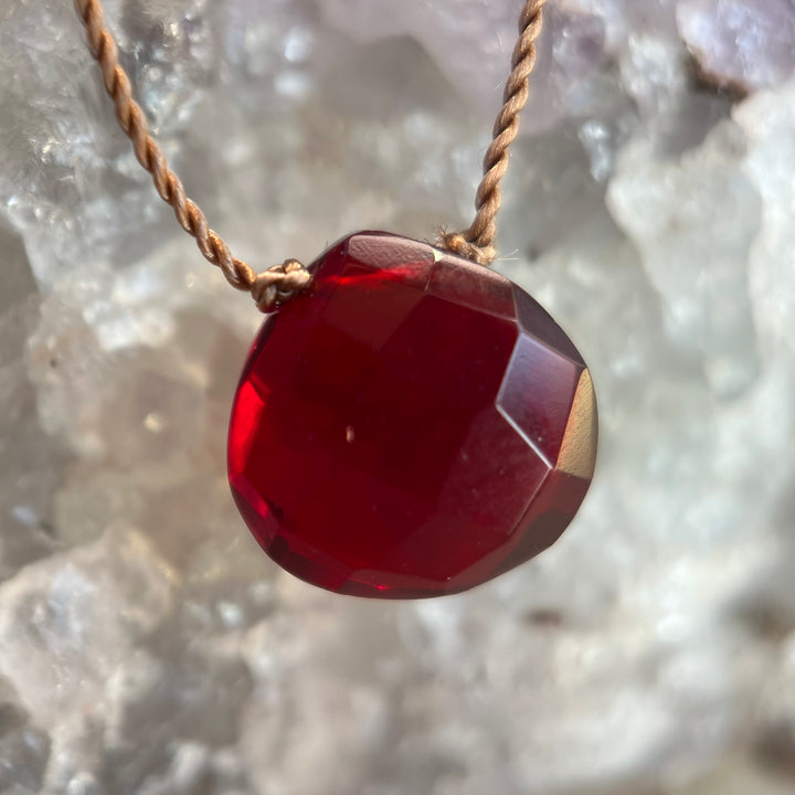 Garnet Droplet Cord Necklace