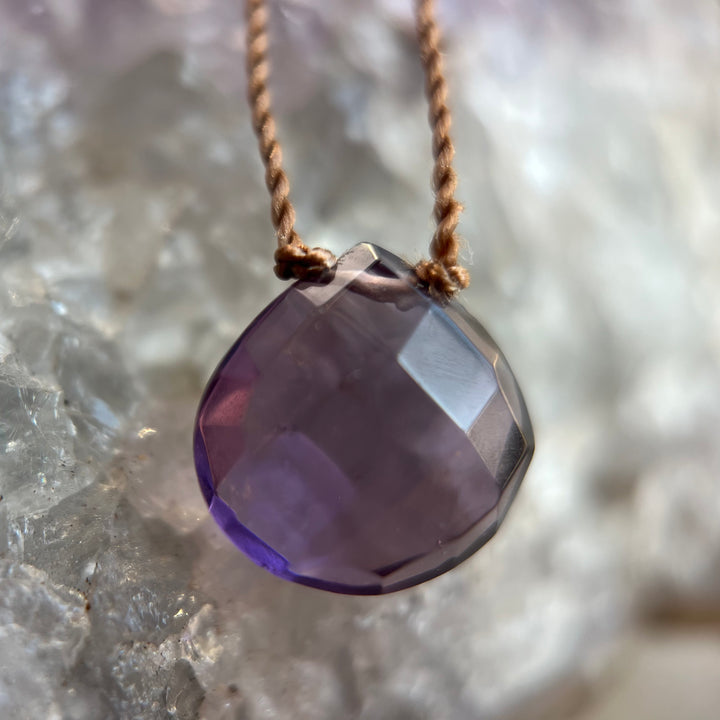 Amethyst Droplet Cord Necklace