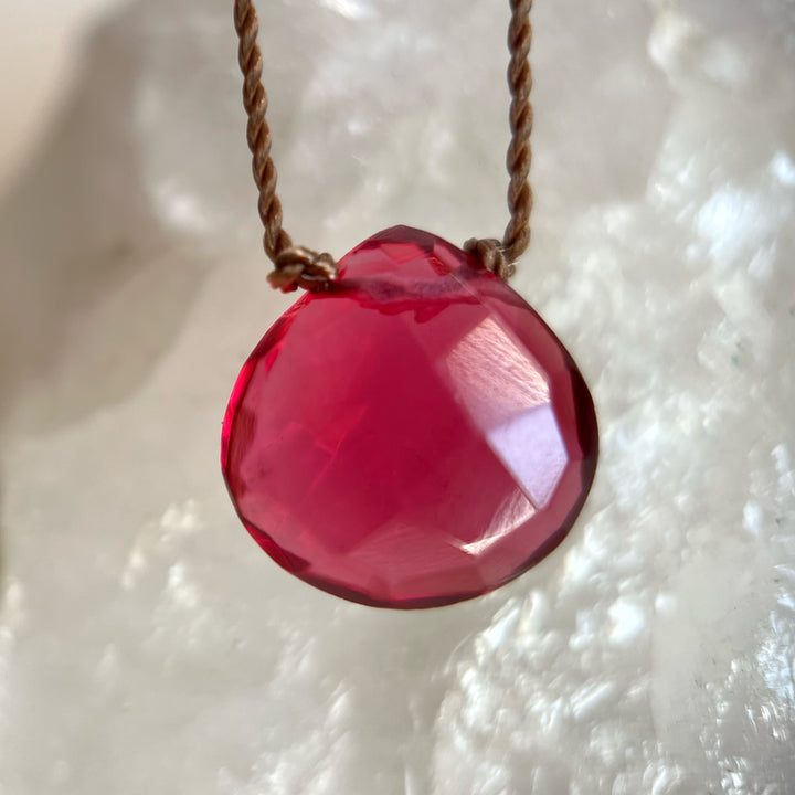 Pink Quartz Droplet Cord Necklace