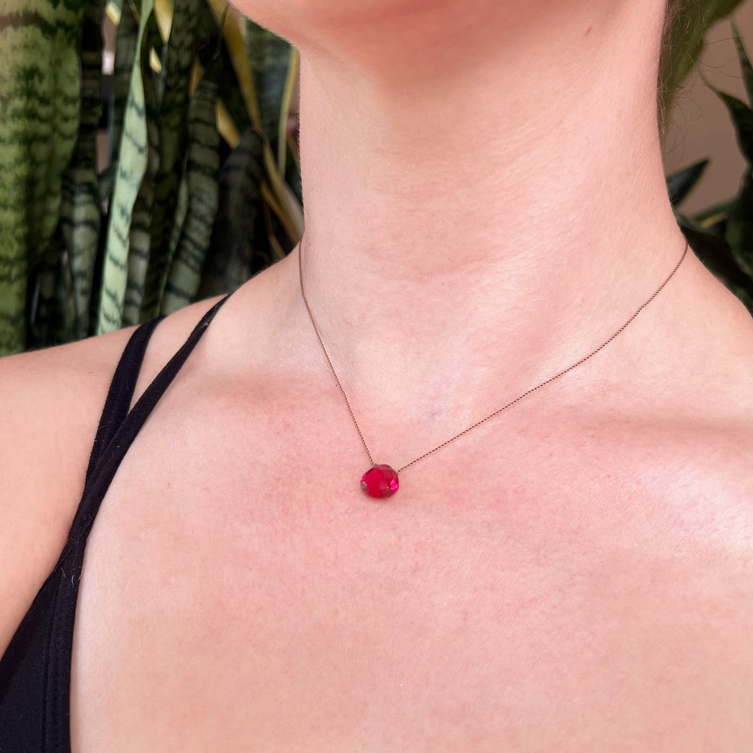Pink Quartz Droplet Cord Necklace