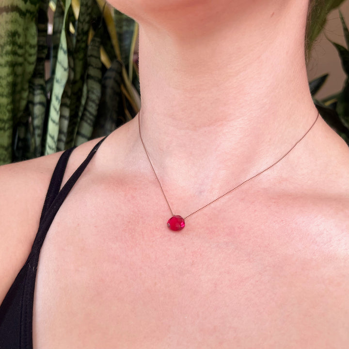 Pink Quartz Droplet Cord Necklace