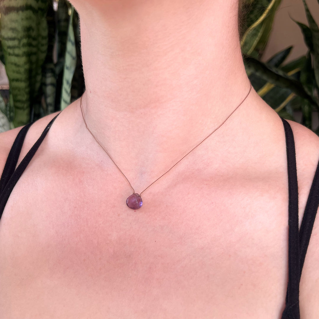 Amethyst Droplet Cord Necklace
