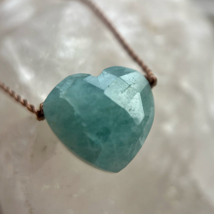 Aquamarine Heart Cord Necklace
