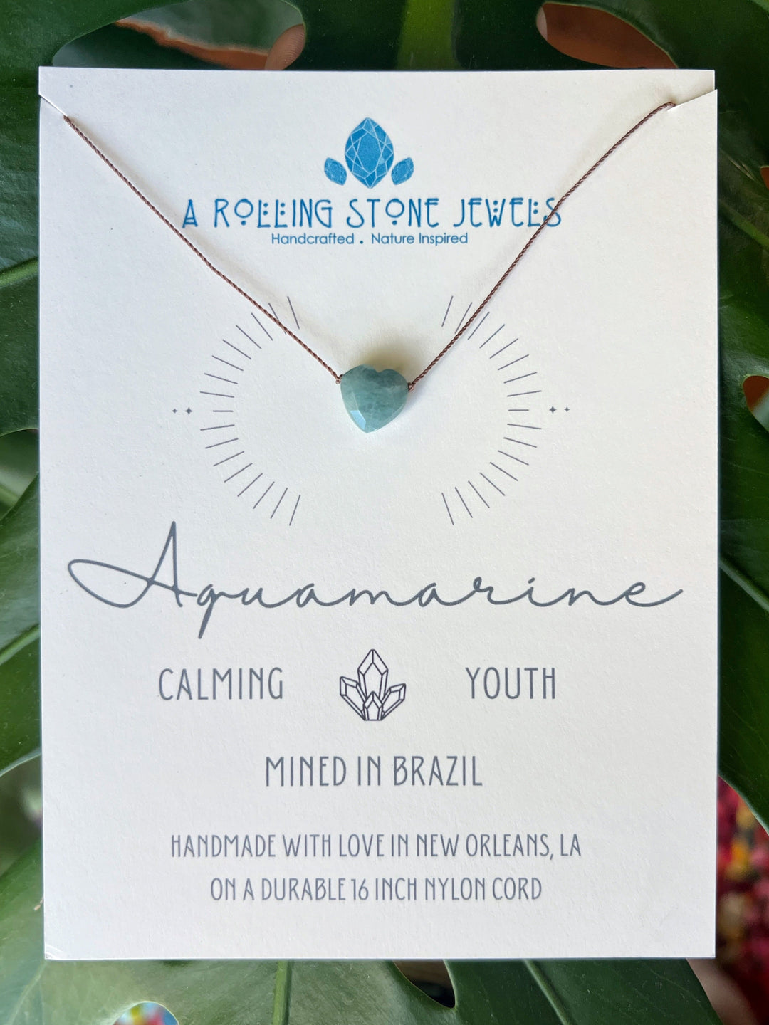 Aquamarine Heart Cord Necklace