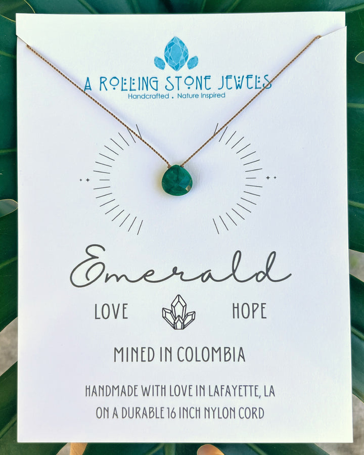 Emerald Droplet Cord Necklace