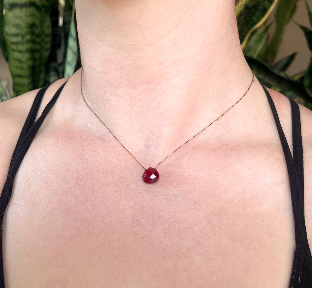 Garnet Droplet Cord Necklace
