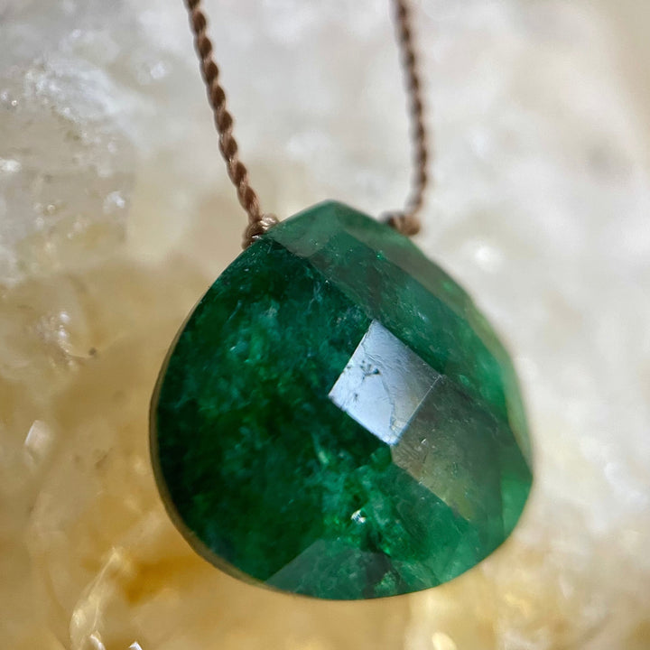 Emerald Droplet Cord Necklace